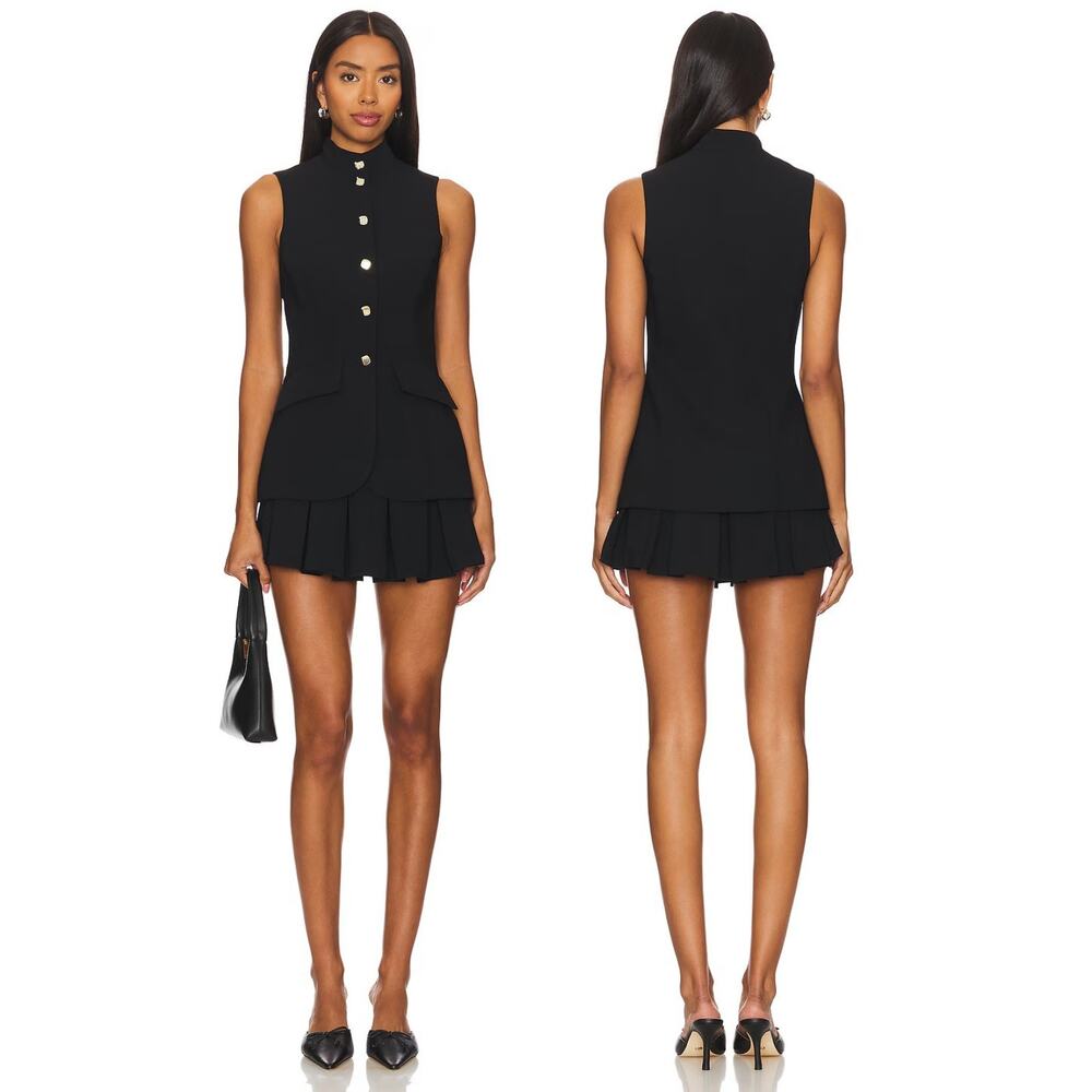 Amanda Uprichard Evelyn Vest Skort Romper Dress Pleated Preppy Chic Black Size S